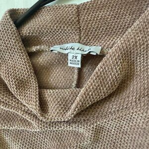 White Birch Tan Cowl Neck Sweater with Textured Knit